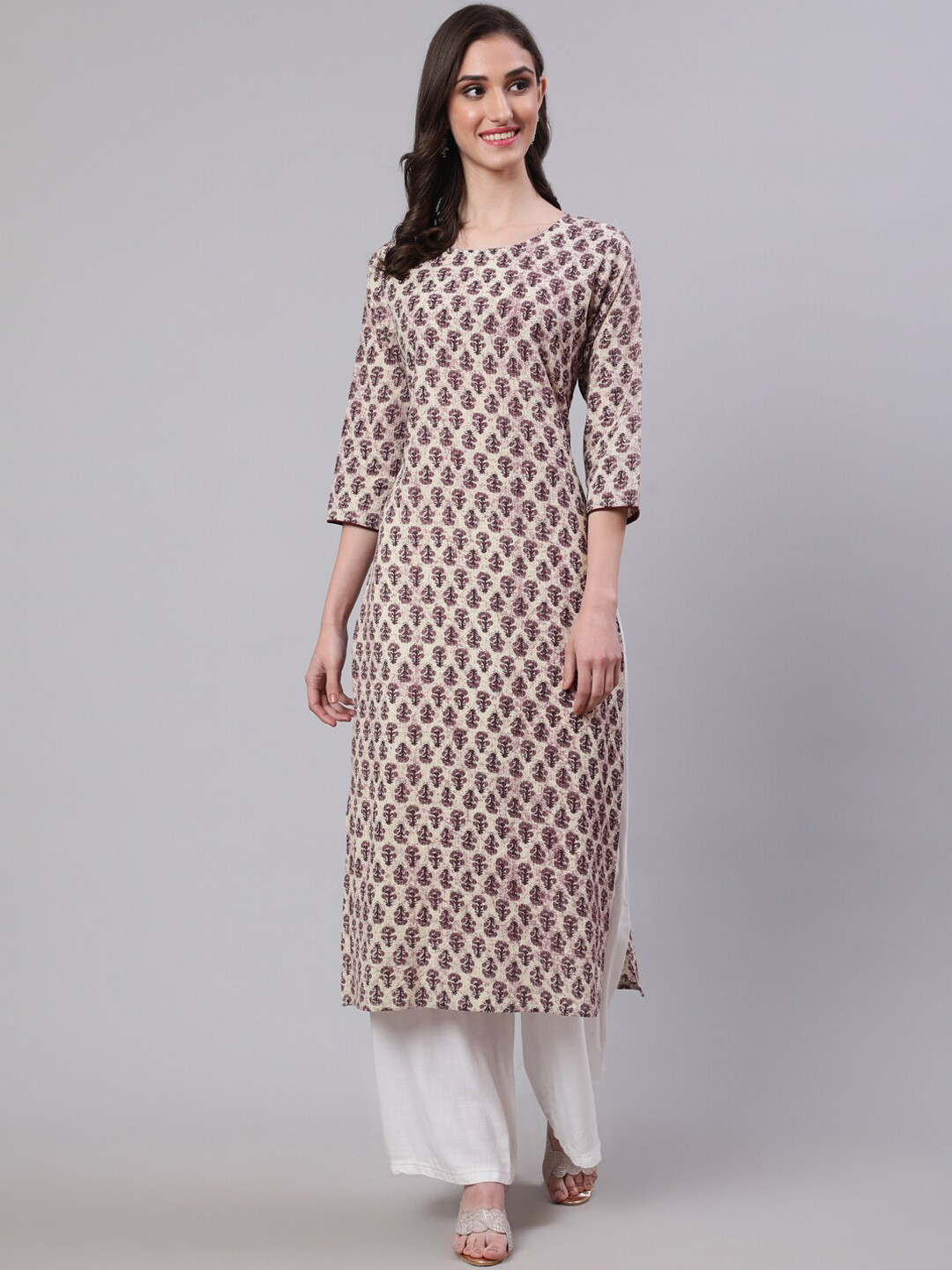 

Nayo Floral Printed Round Neck Kurta, Cream