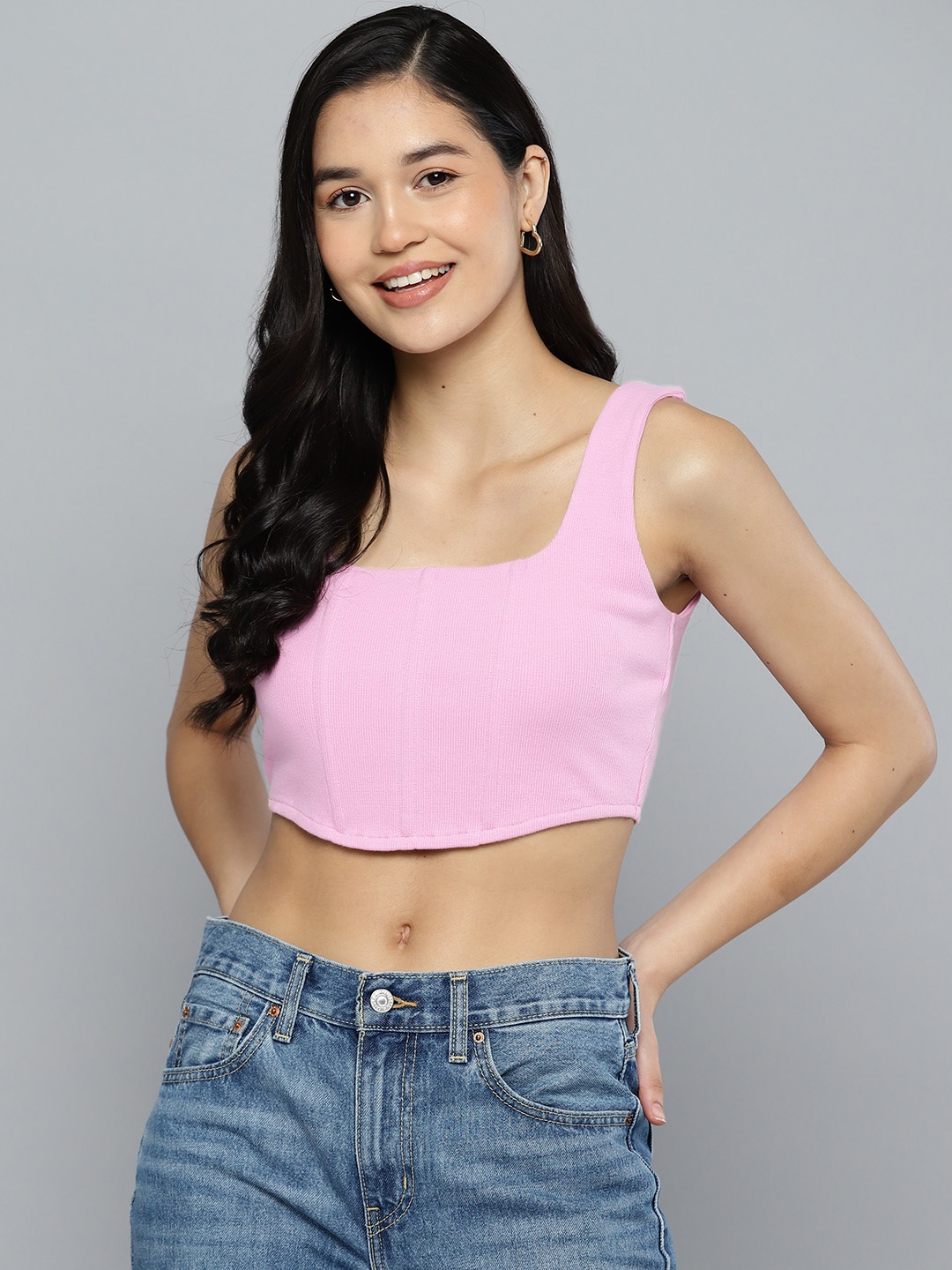 

VividArtsy Cotton Fitted Crop Top, Pink