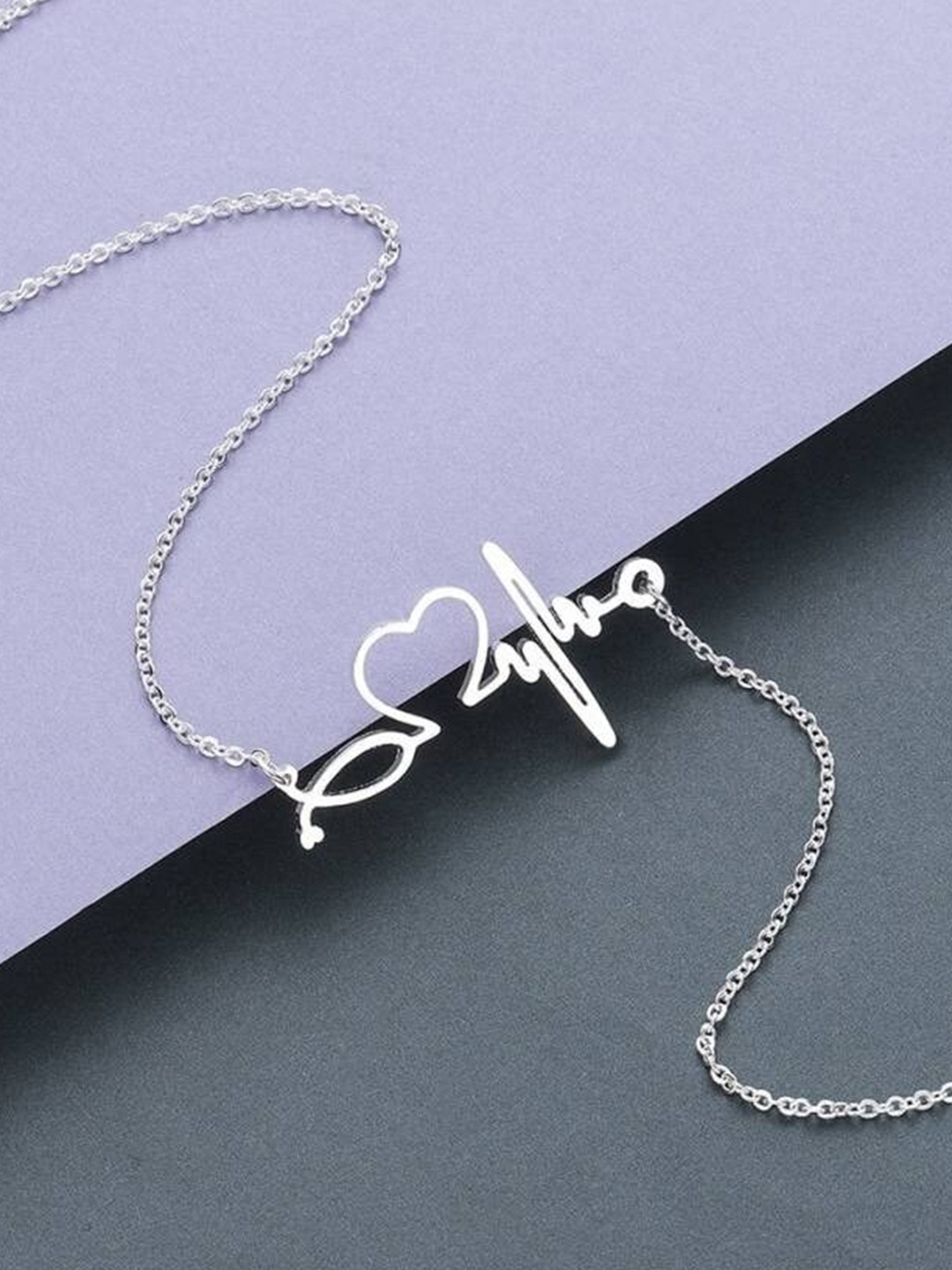 

VIEN Silver-Plated ECG Heartbeat Choker Chain