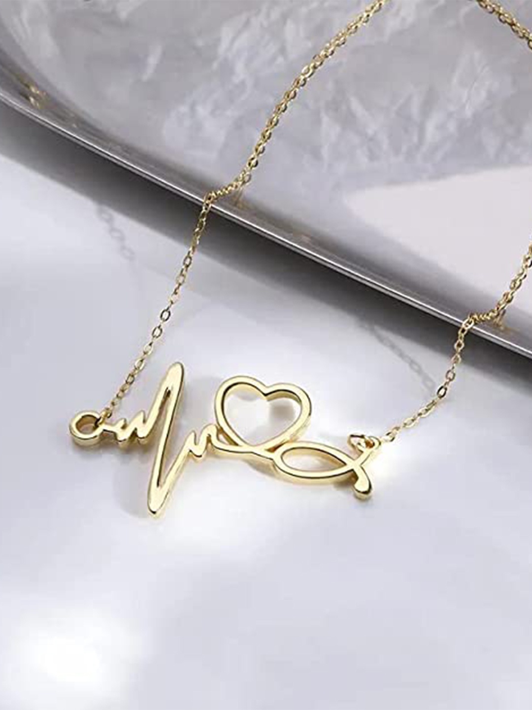 

VIEN Gold-Plated ECG Heartbeat Choker Necklace