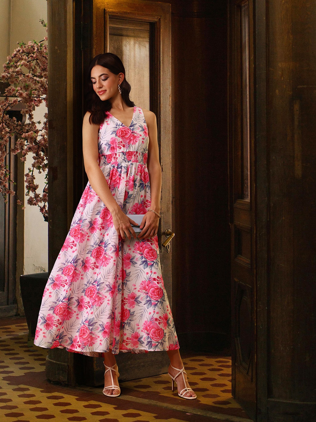 

DressBerry Smocked Floral Print Maxi Dress, Multi