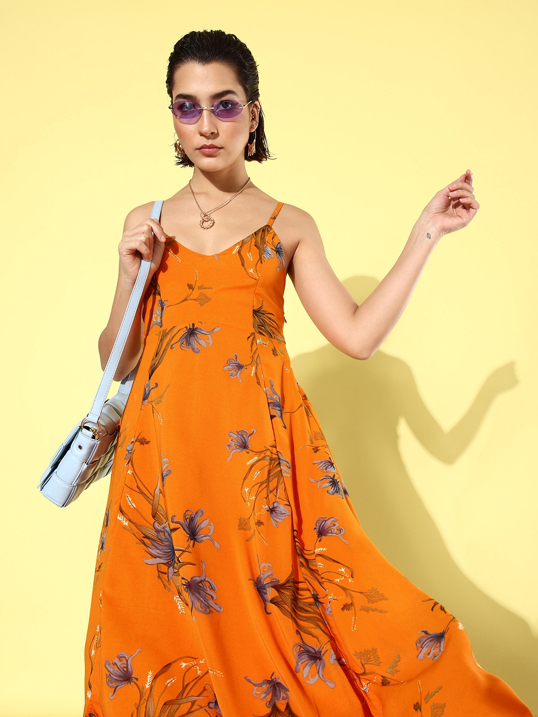 

DressBerry Fresh Orange Floral Print September Hello Monsoon Resort Lounge Maxi Dress