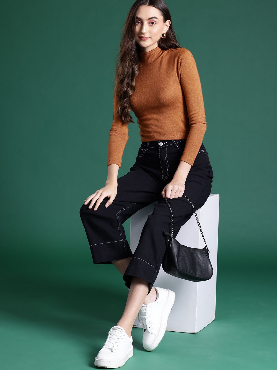 

DressBerry Full Sleeves Winter Crop Top, Rust