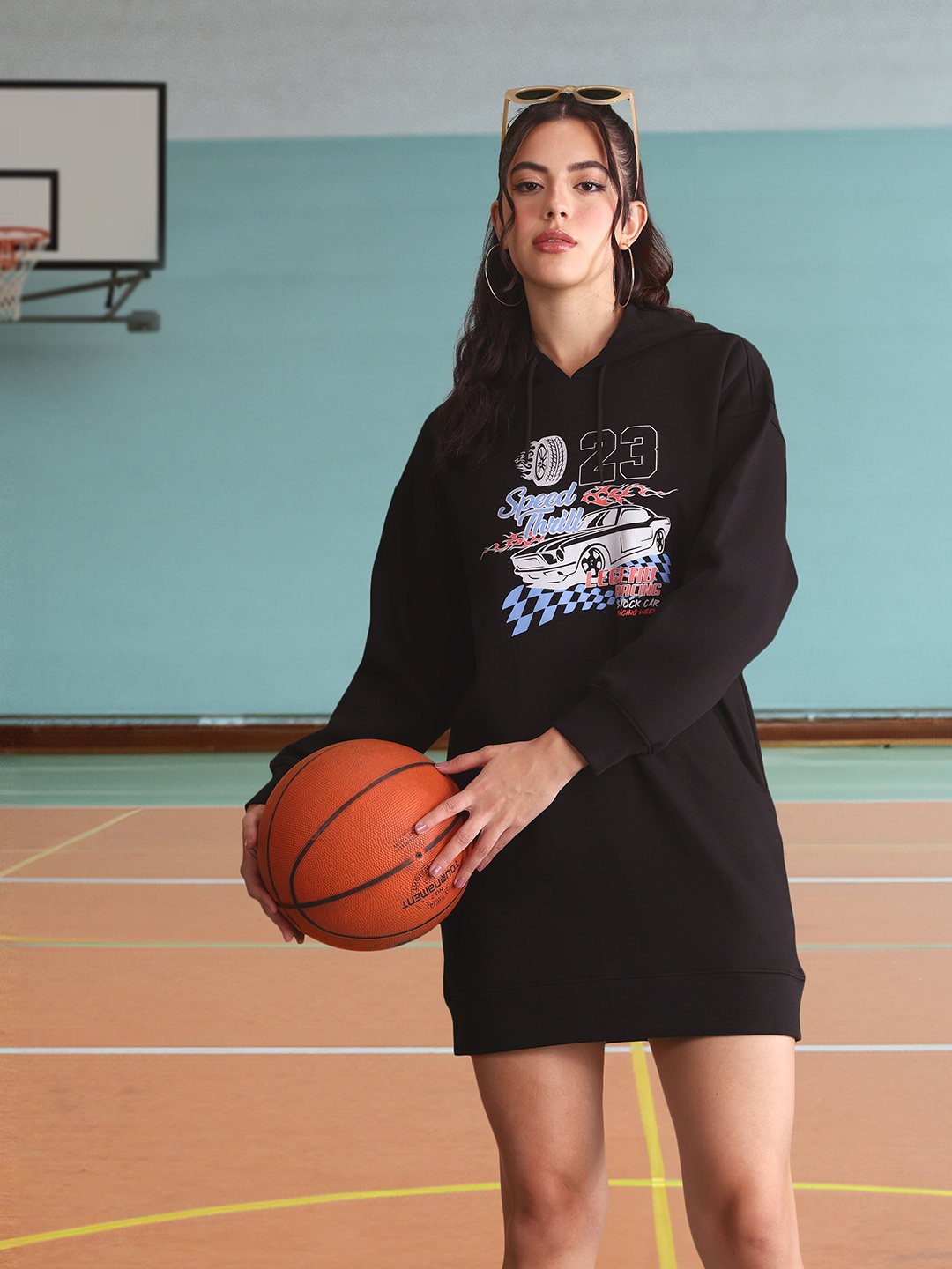 

DressBerry Typography Printed Mini Jumper Dress, Black