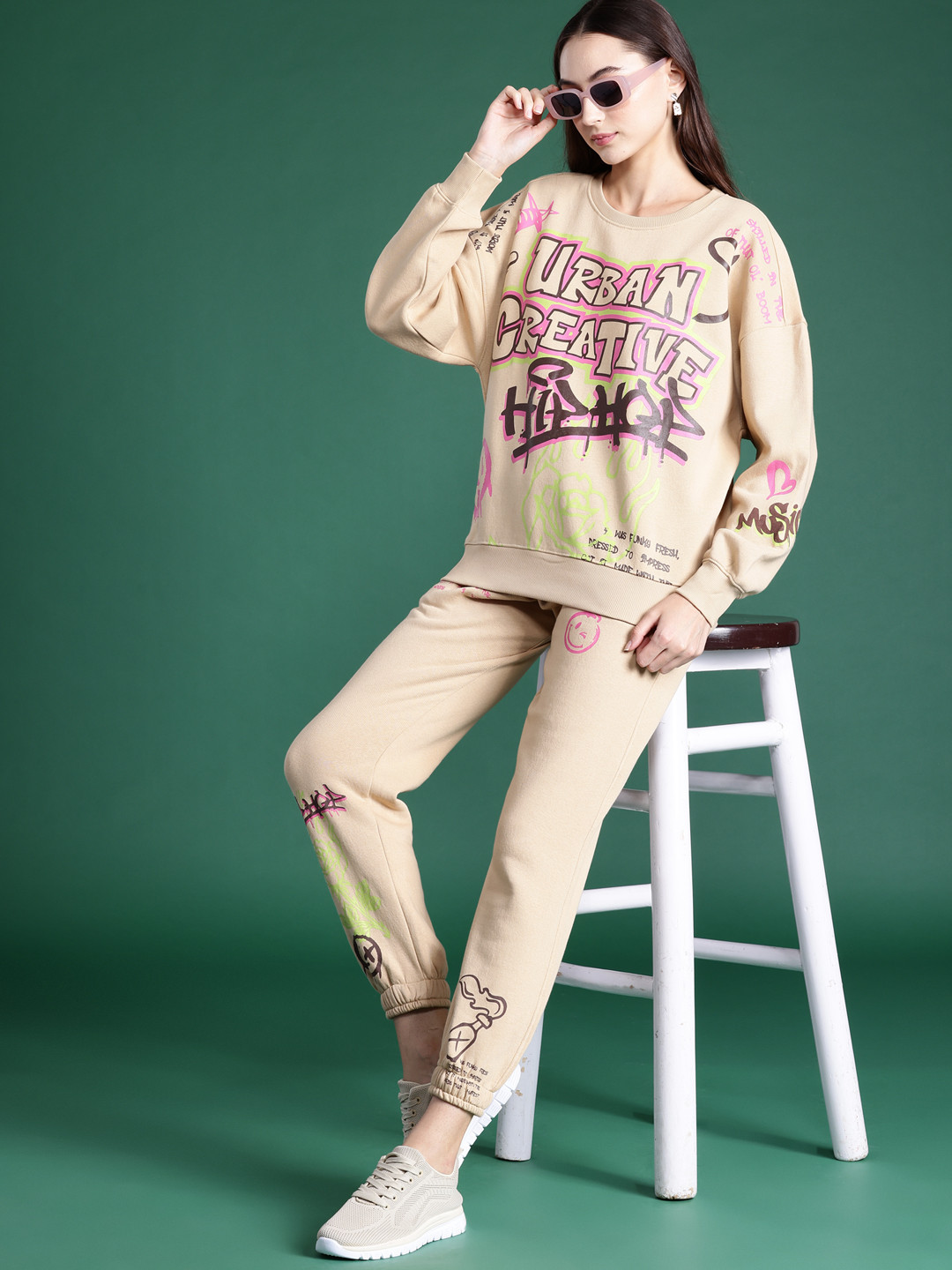 

DressBerry Women Printed Winter Co-Ords, Beige