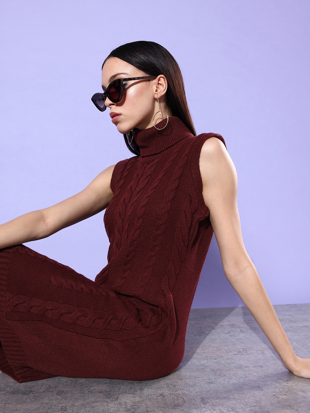 

4WRD by Dressberry Knitted Turtle Neck Jumper Dress, Burgundy