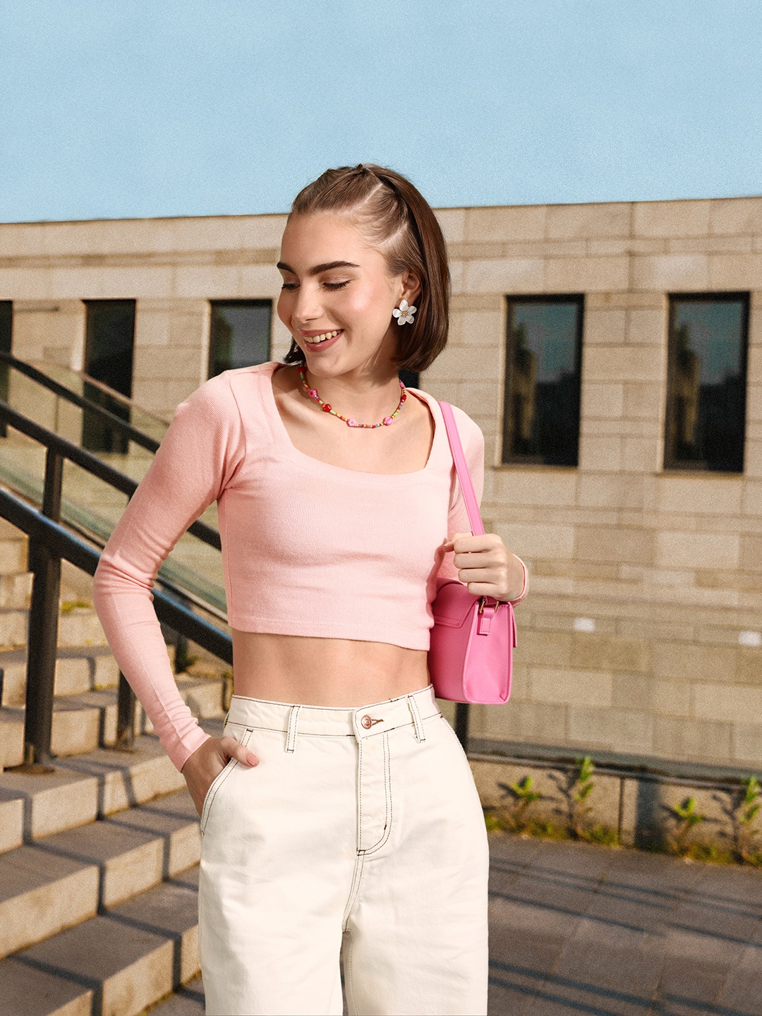 

DressBerry Full Sleeves Winter Crop Top, Pink