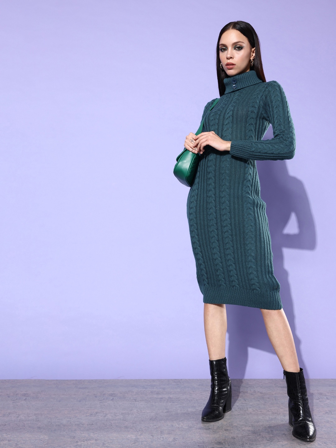 

4WRD by Dressberry Turtle Neck Long Sleeves Sheath Dress, Blue