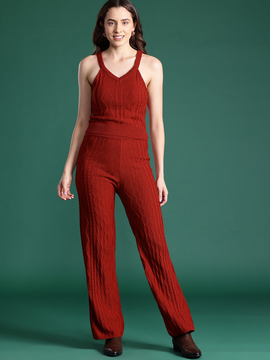 

DressBerry Women Cable Knit Acrylic Winter Co-Ords, Rust