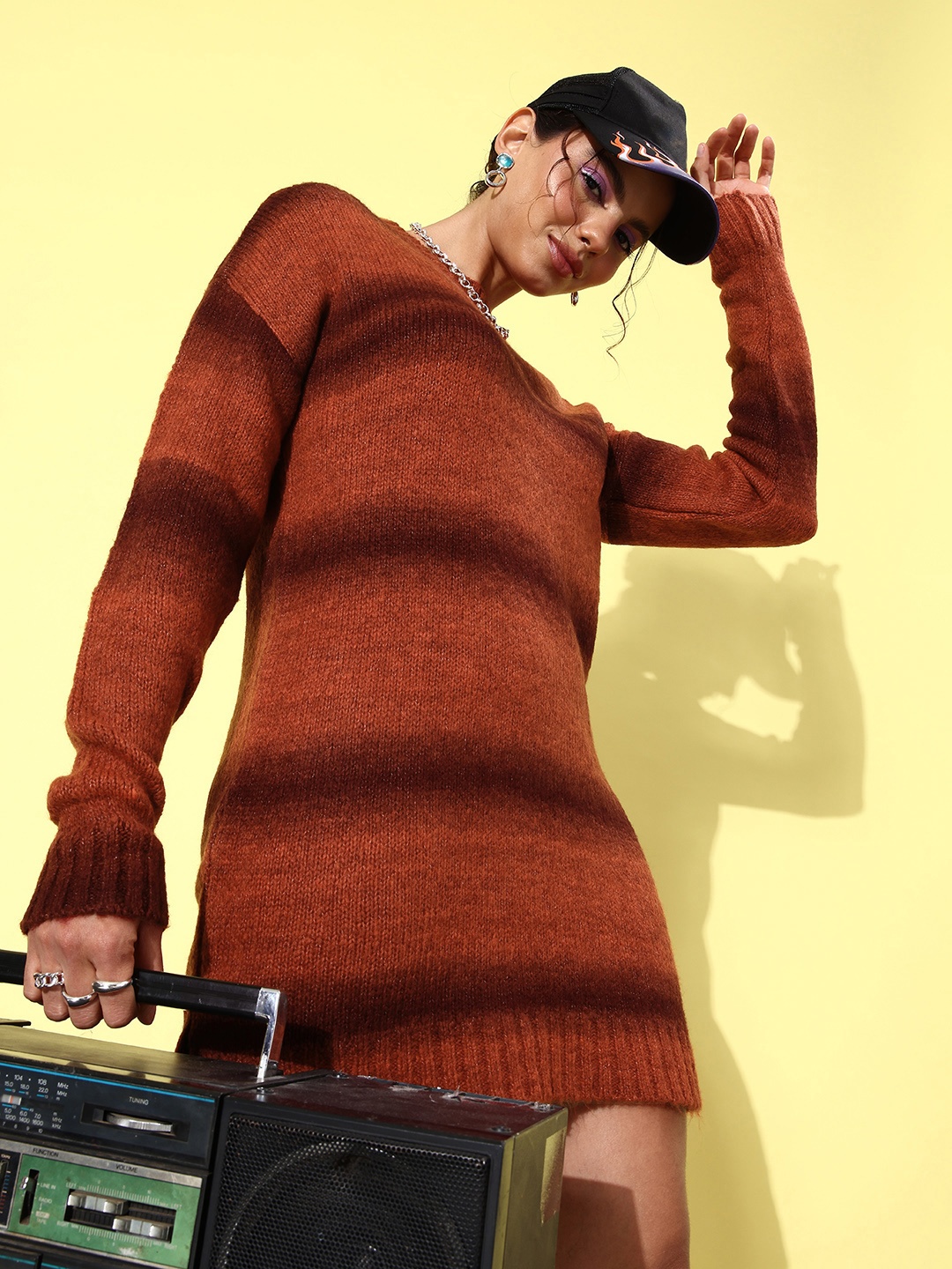 

4WRD by Dressberry Long Sleeves Knitted Jumper Dress, Rust