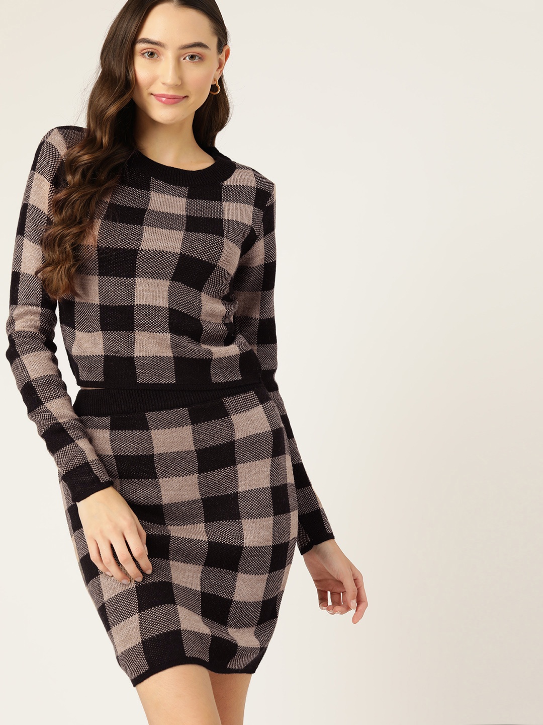 

DressBerry Checked Acrylic Winter Co-Ords, Black