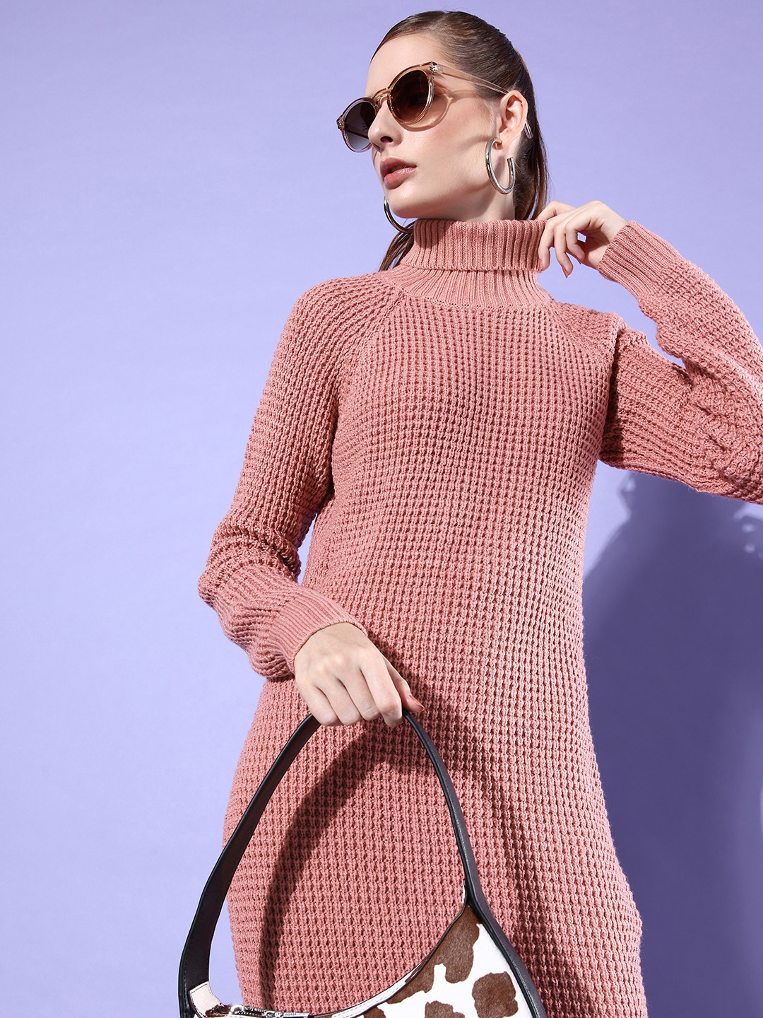 

4WRD by Dressberry Turtleneck Knitted Jumper Dress, Rose