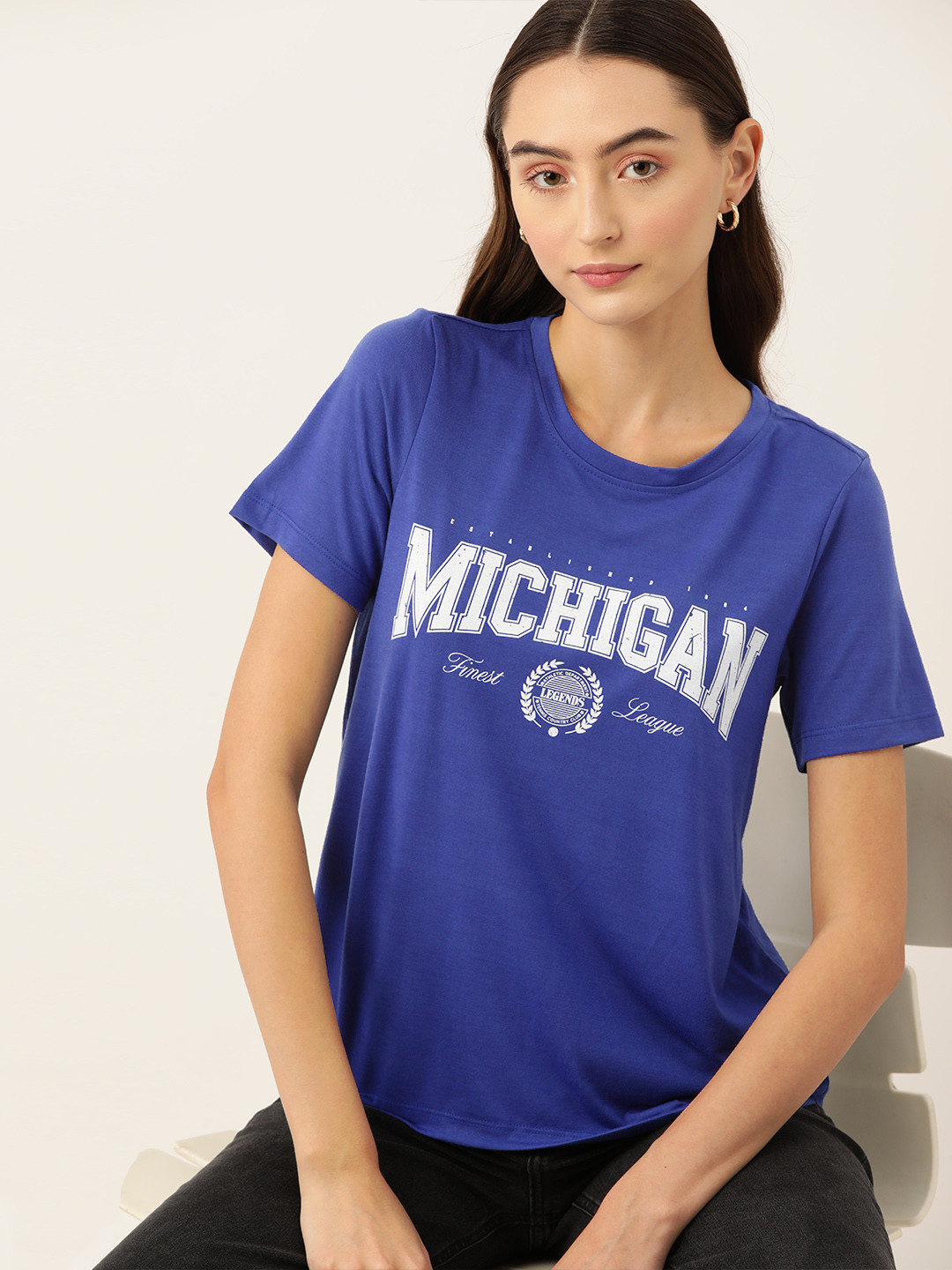 

DressBerry Women Typography Printed T-shirt, Blue