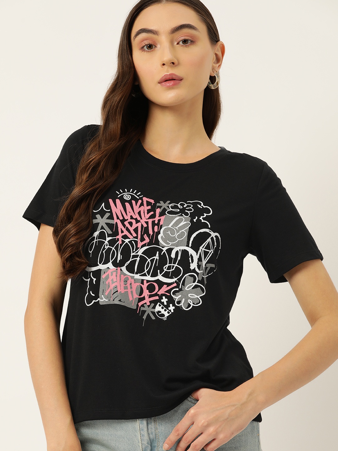 

DressBerry Graphic Printed T-shirt, Black