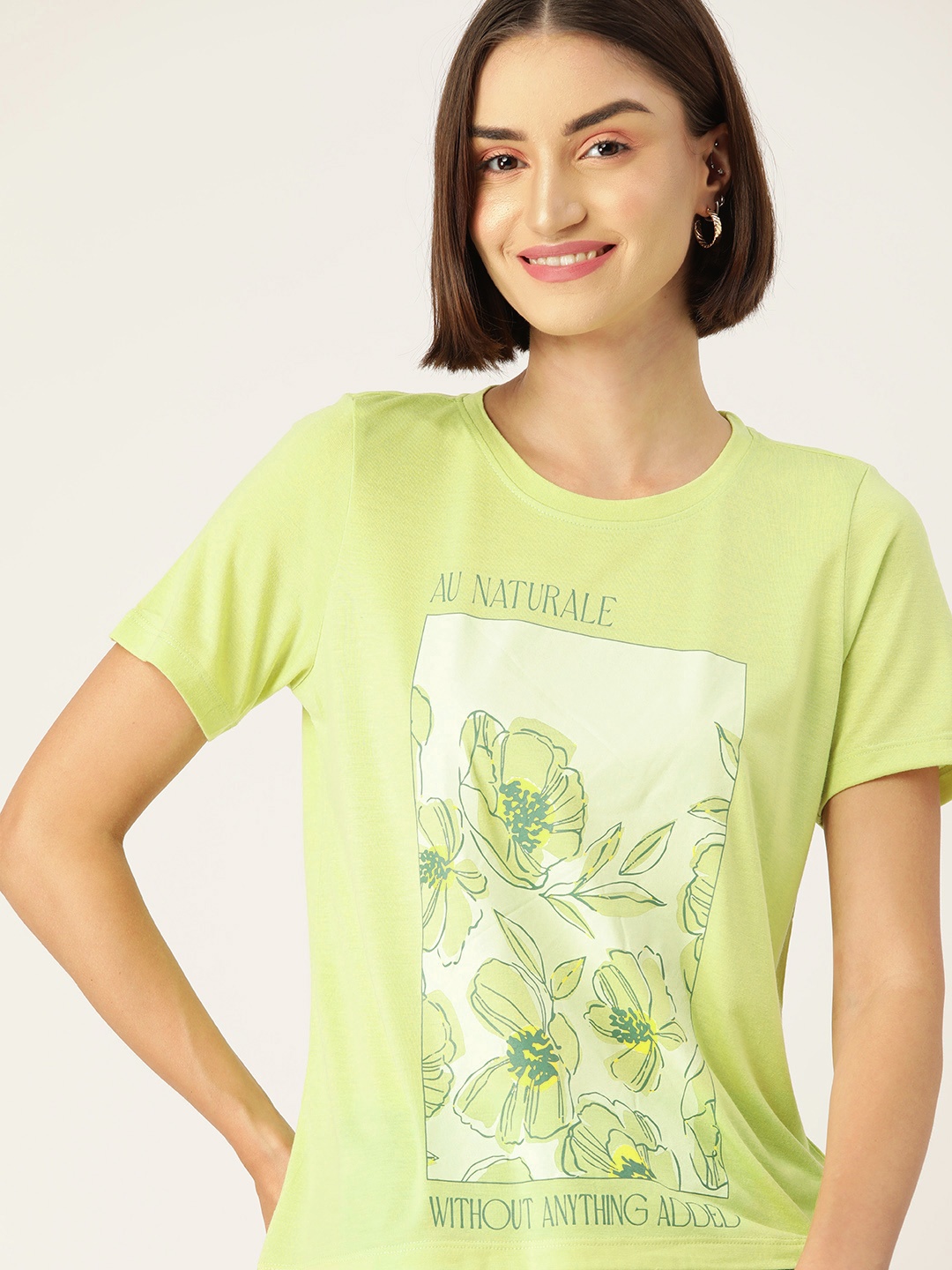 

DressBerry Floral Printed T-shirt, Lime green