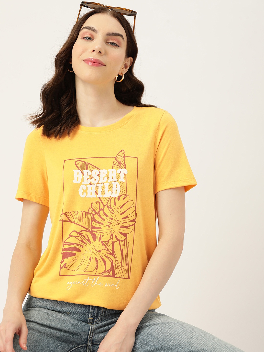 

DressBerry Typography Printed T-shirt, Yellow
