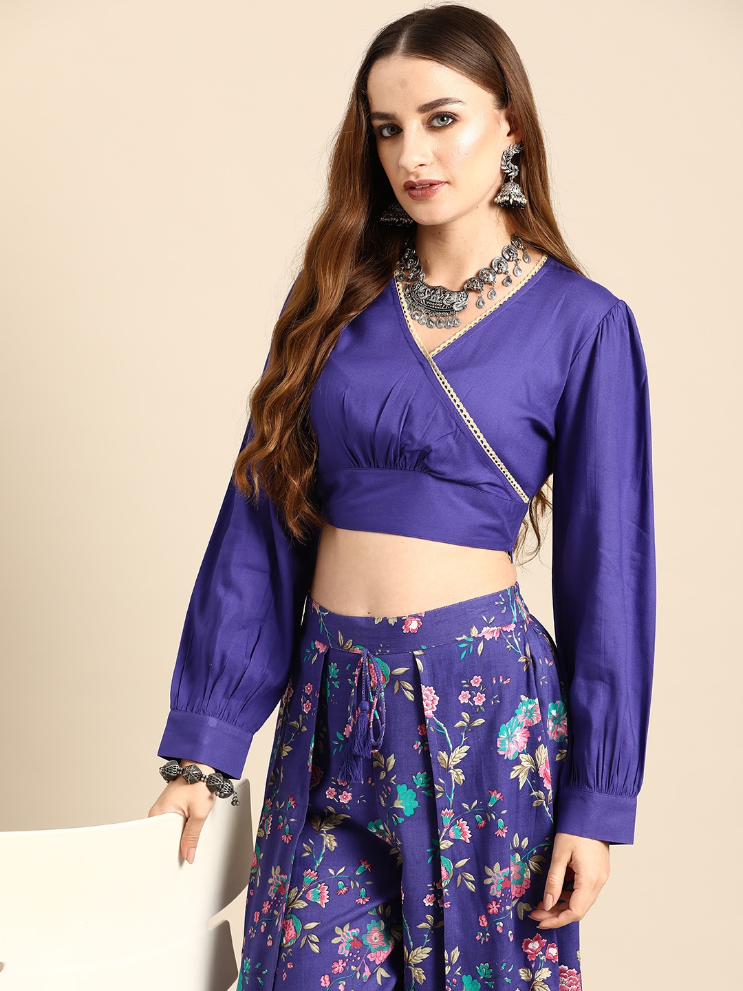 

Sangria Floral Printed Ethnic Co-Ords, Violet