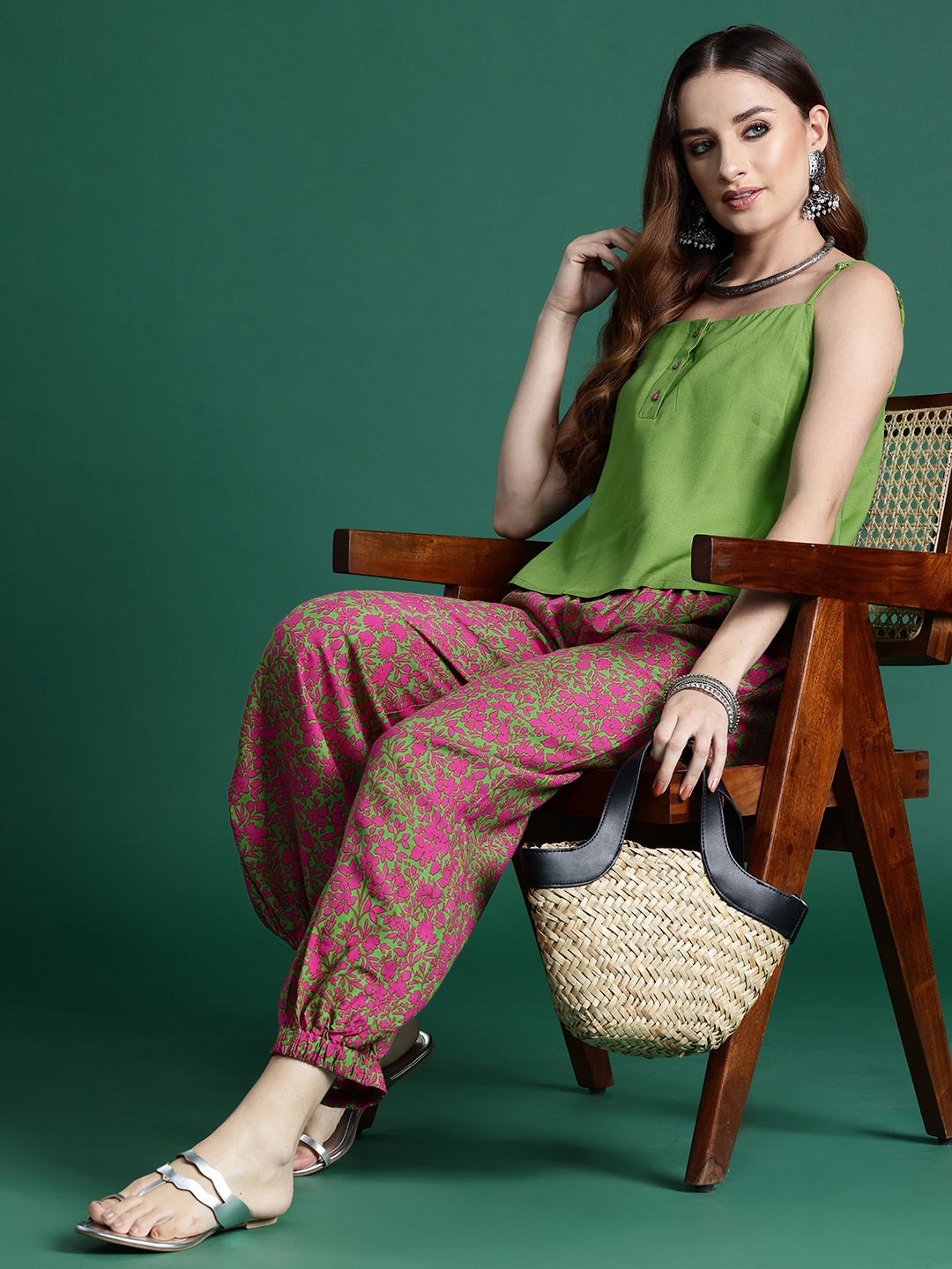 

Sangria Floral Printed Co-Ords, Green