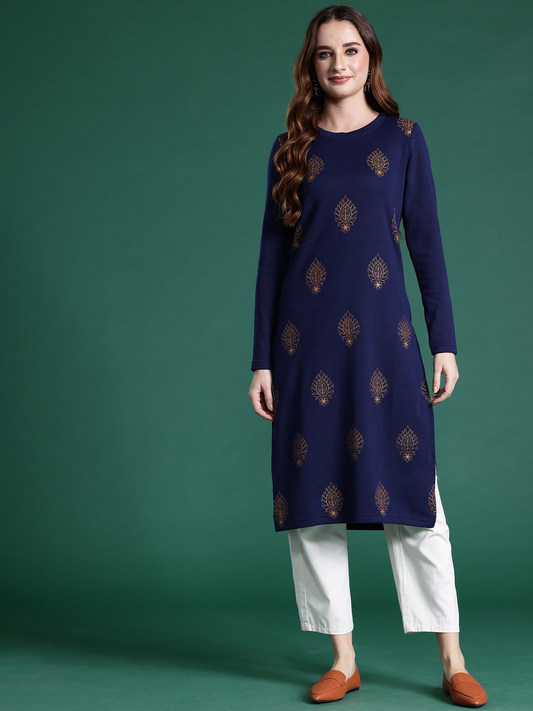 

Sangria Printed Knitted Winter Kurta, Blue