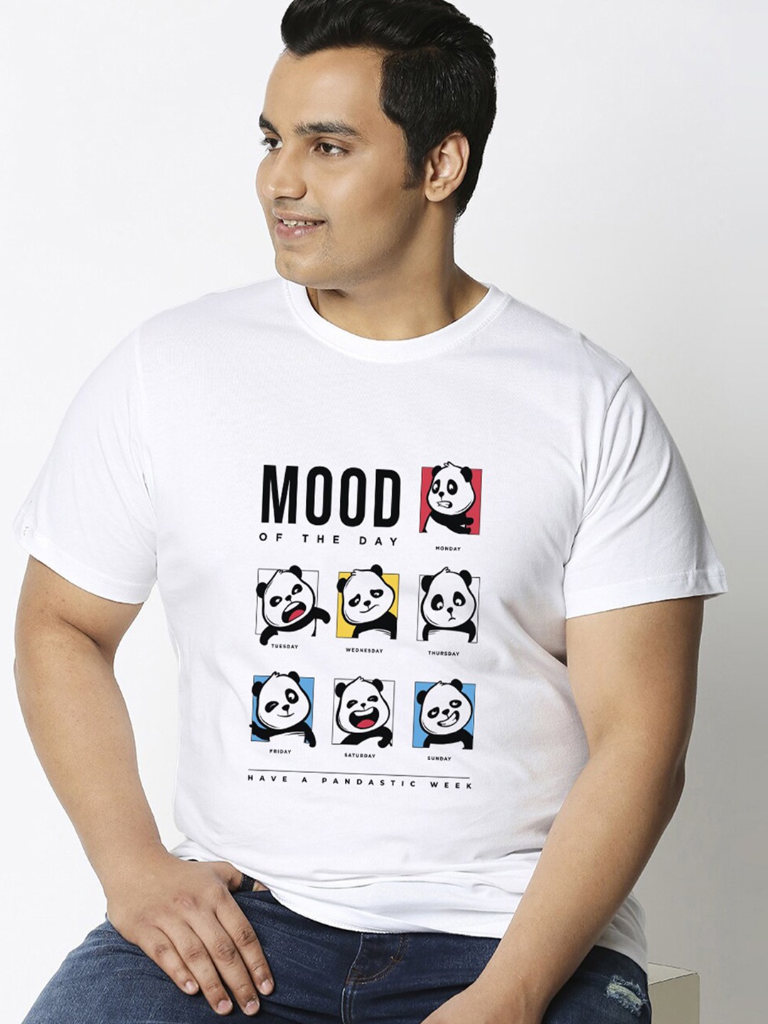 

Bewakoof Panda Mood Of The Day Typography Print Plus Size T-shirt, White