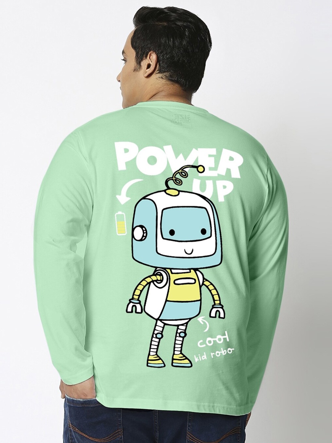 

Bewakoof Men Power Up Graphic Printed Oversized Plus Size T-shirt, Green