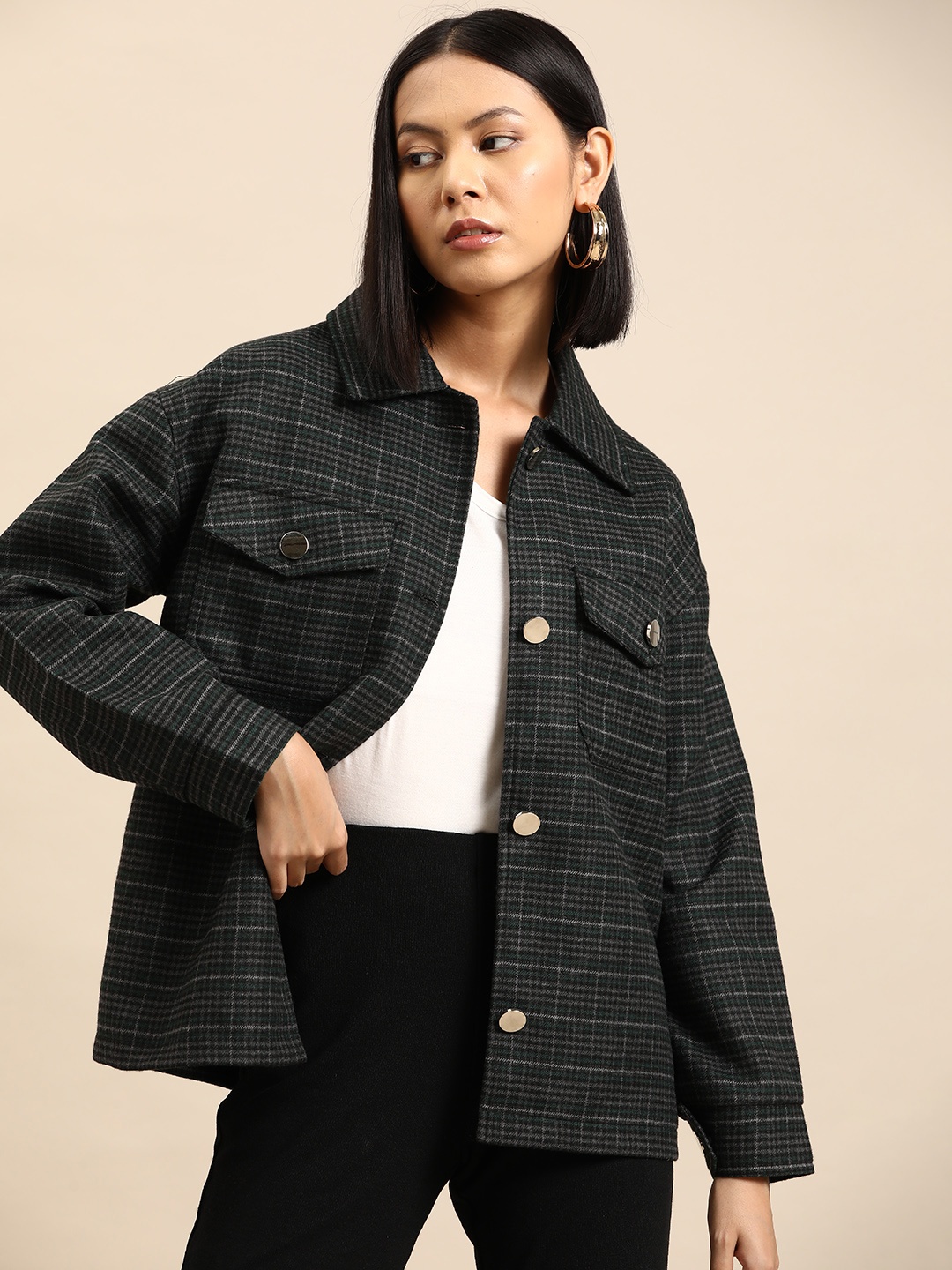 

all about you Checked Shacket, Grey