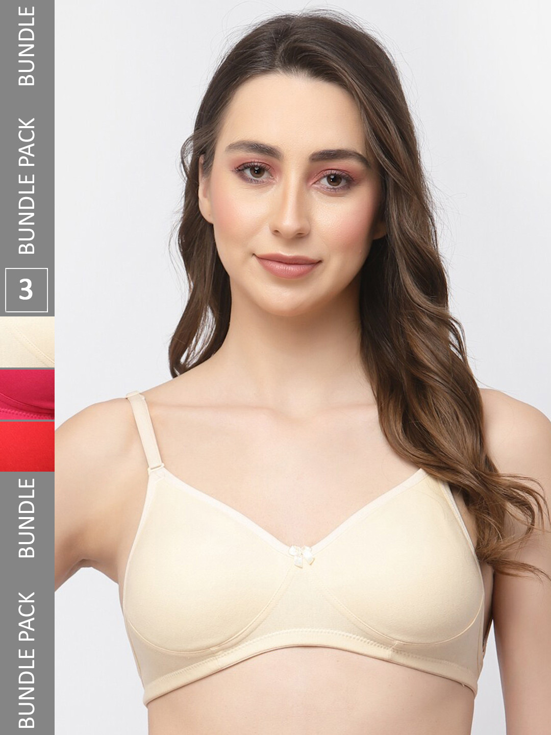 

College Girl Pack Of 3 Cotton All Day Comfort Full Coverage Super Support Seamless Bra, Red
