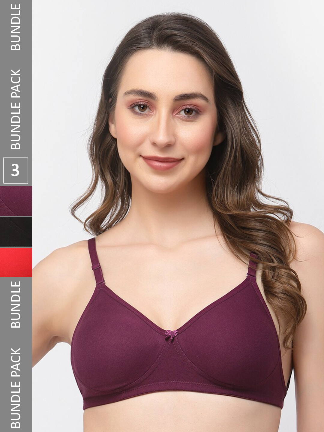 

College Girl Pack Of 3 All Day Comfort Full Coverage Seamless Cotton T-shirt Bra, Red