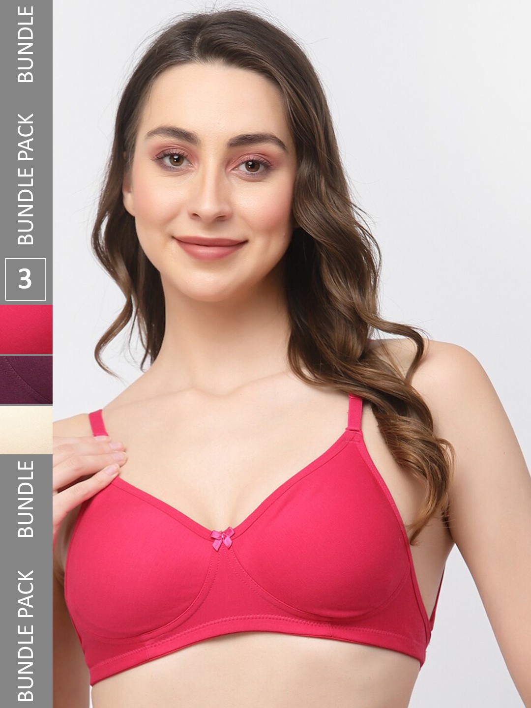 

College Girl Pack Of 3 All Day Comfort Full Coverage Seamless Cotton T-shirt Bra, Purple