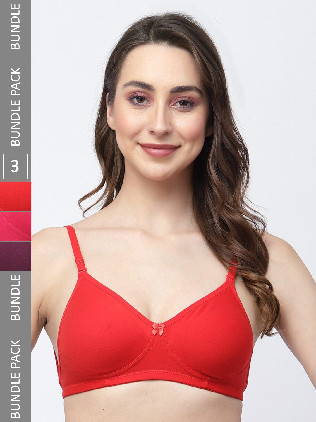 

College Girl Pack Of 3 Full Coverage All Day Comfort Cottton T-shirt Bra, Red