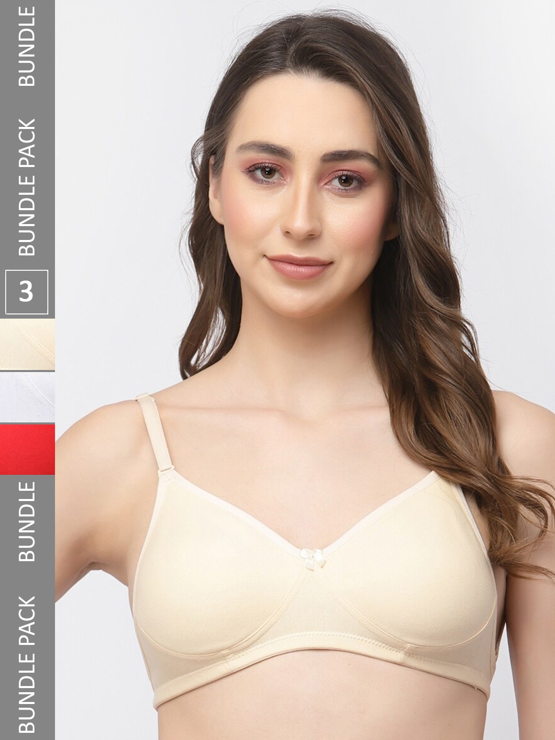 

College Girl Pack Of 3 All Day Comfort Full Coverage Seamless Cotton T-shirt Bra, White