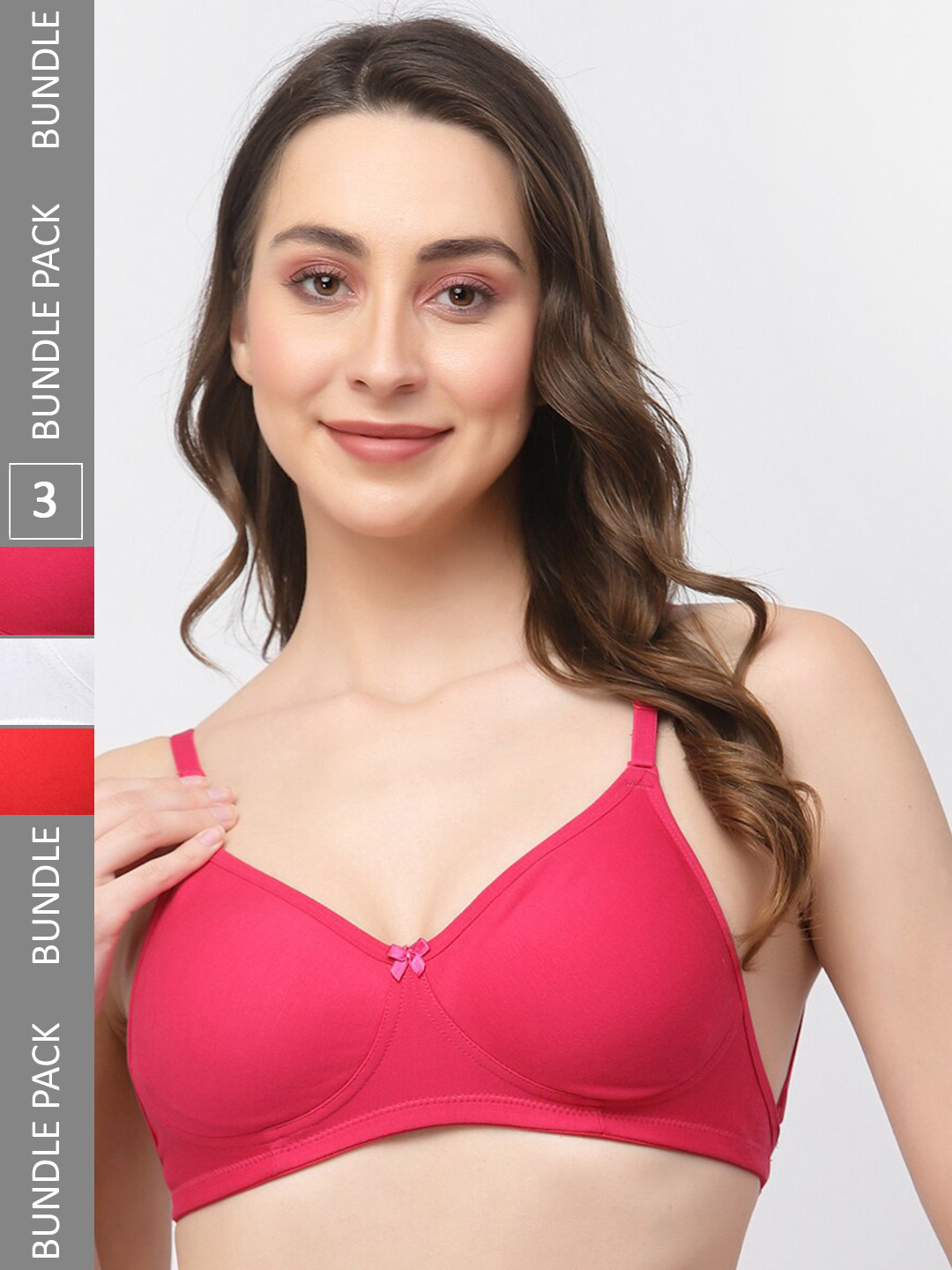 

College Girl Pack Of 3 Full Coverage Cotton Bra, Red