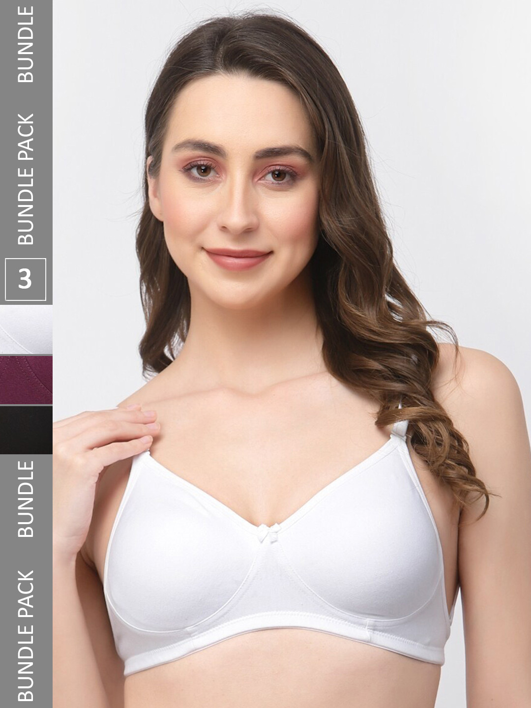 

College Girl Pack Of 3 Cotton All Day Comfort Full Coverage Super Support Seamless Bra, Black