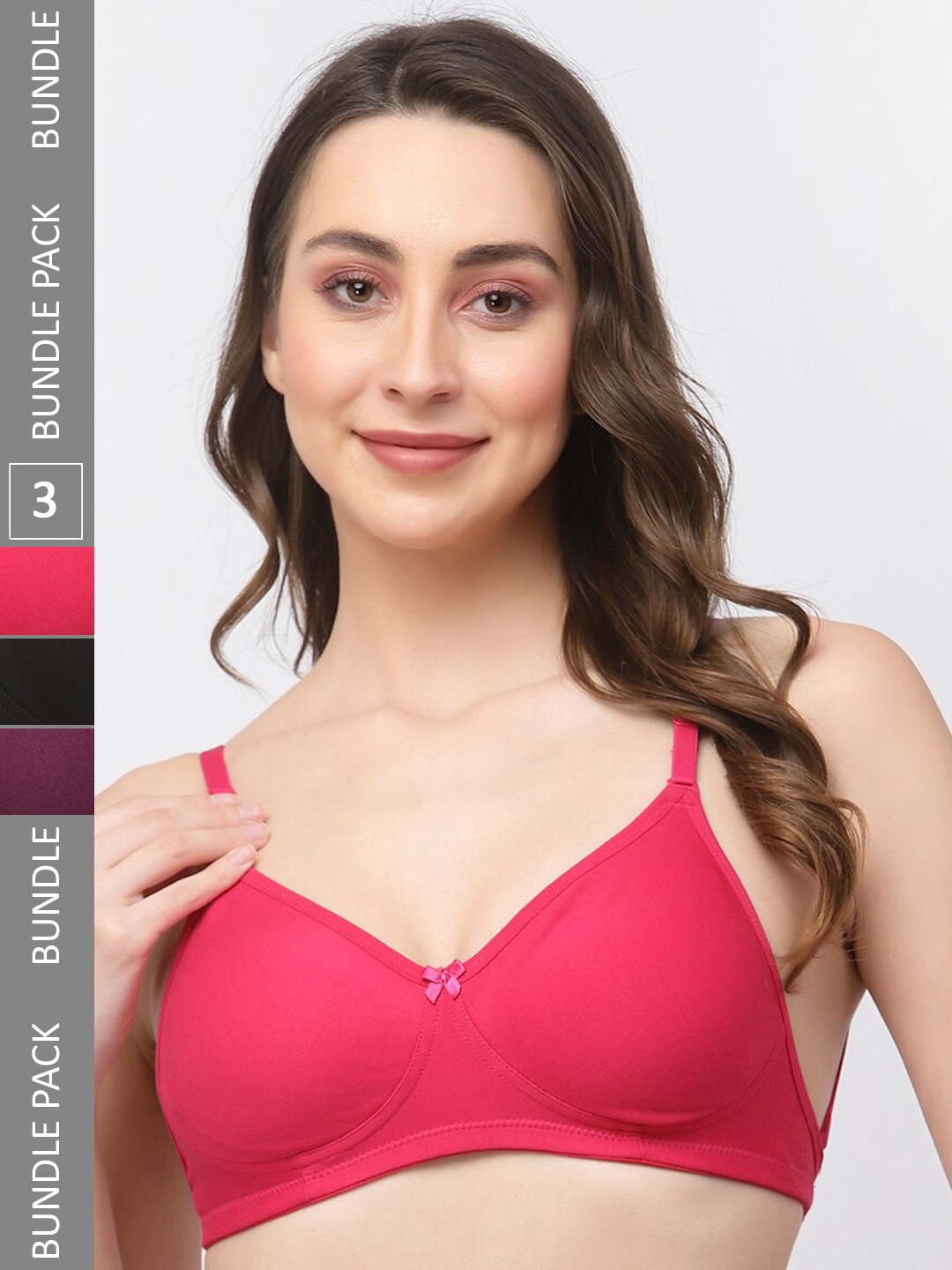 

College Girl Pack Of 3 Cotton All Day Comfort Full Coverage Super Support Seamless Bra, Black
