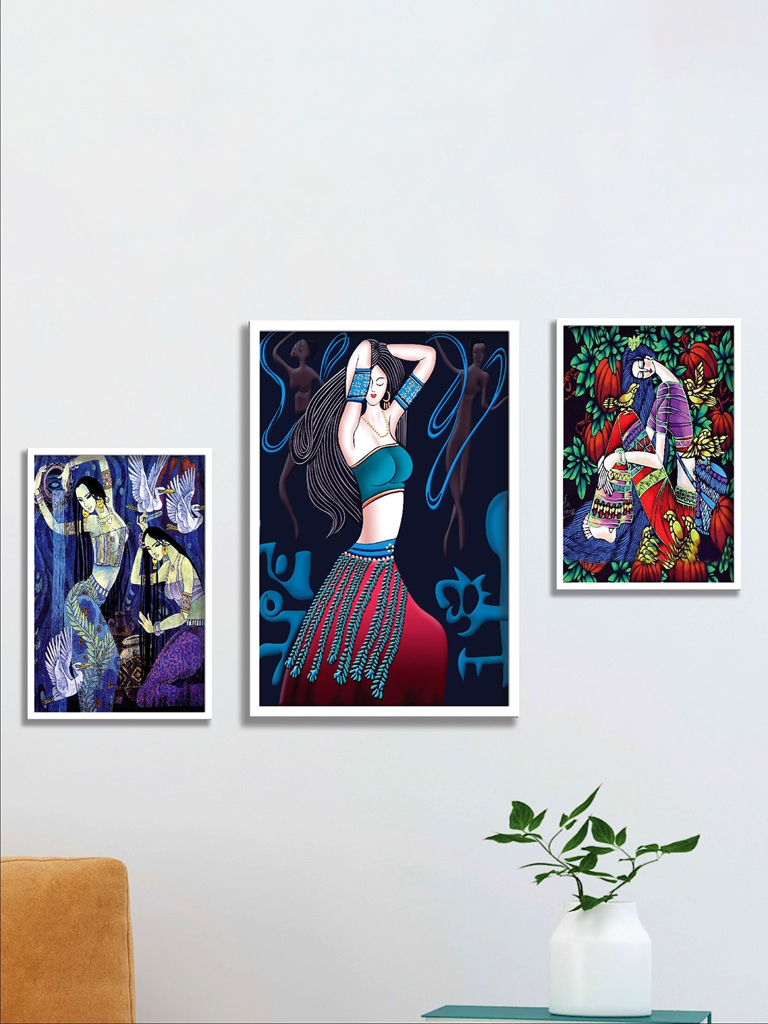 

SAF Blue & White 3 Pieces Painting Wall Art