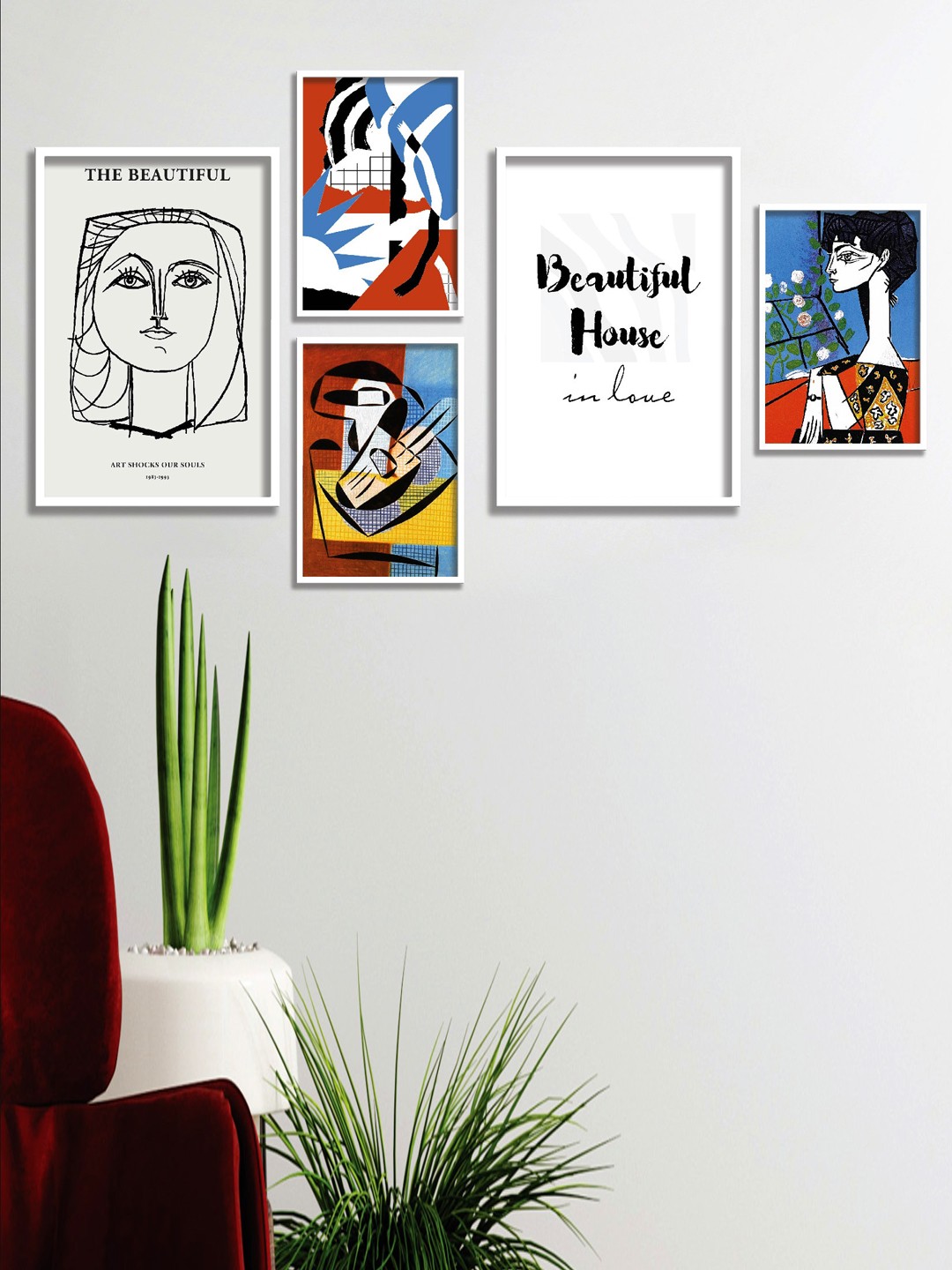 

SAF White & Blue 5 Pieces Framed Painting Wall Art
