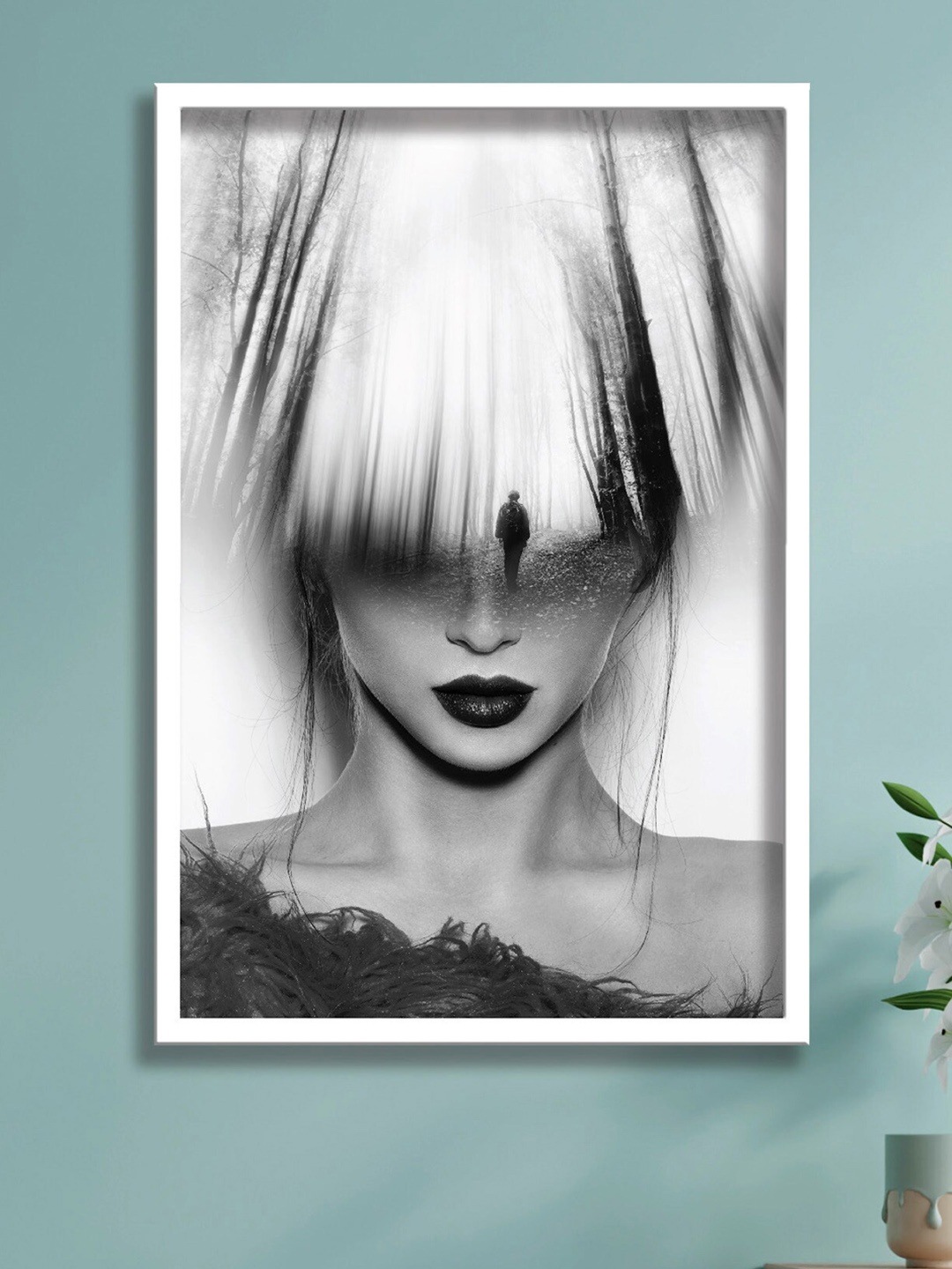 

SAF White & Grey Framed Modern Wall Art, Black