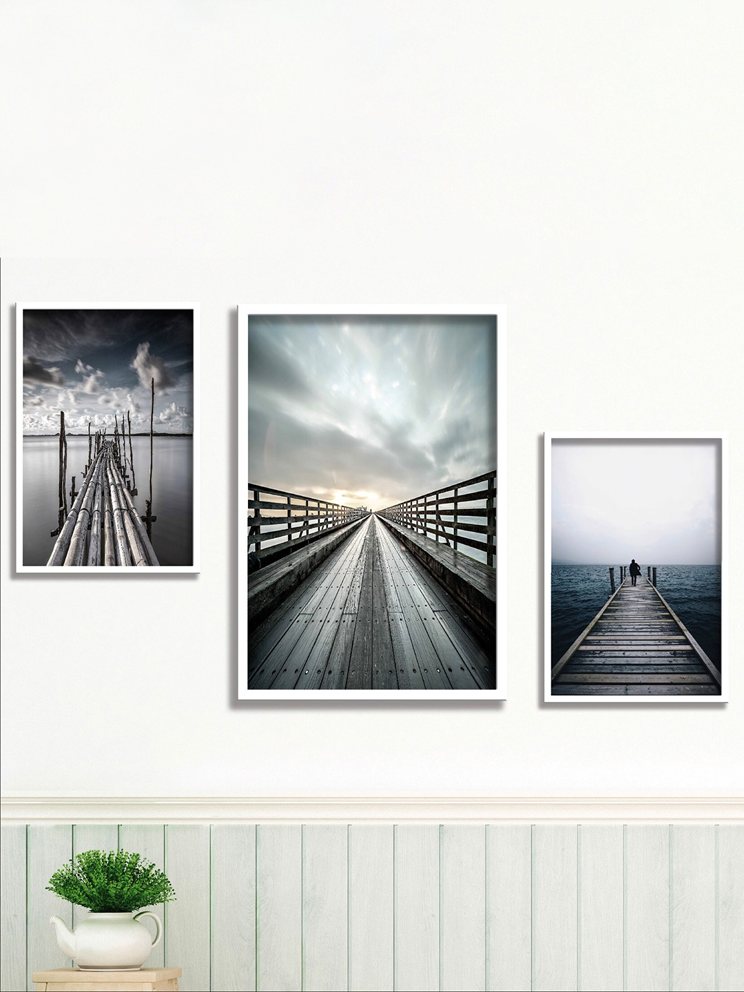 

SAF White & Grey 3 Pieces Framed Modern Wall Art