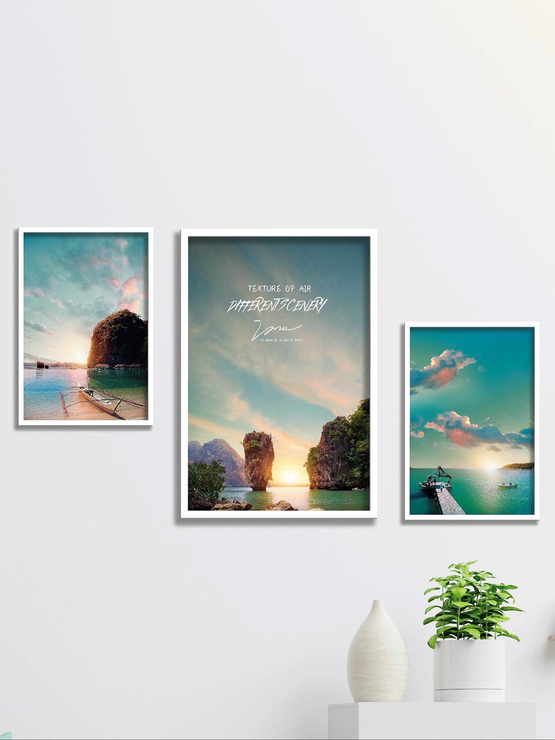 

SAF White & Blue 3 Pieces Framed Nature Wall Art