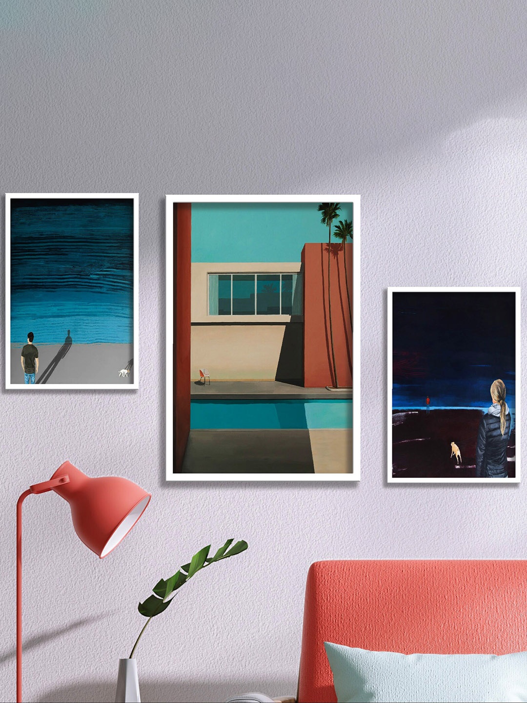 

SAF White & Blue 3 Pieces Framed Modern Wall Art