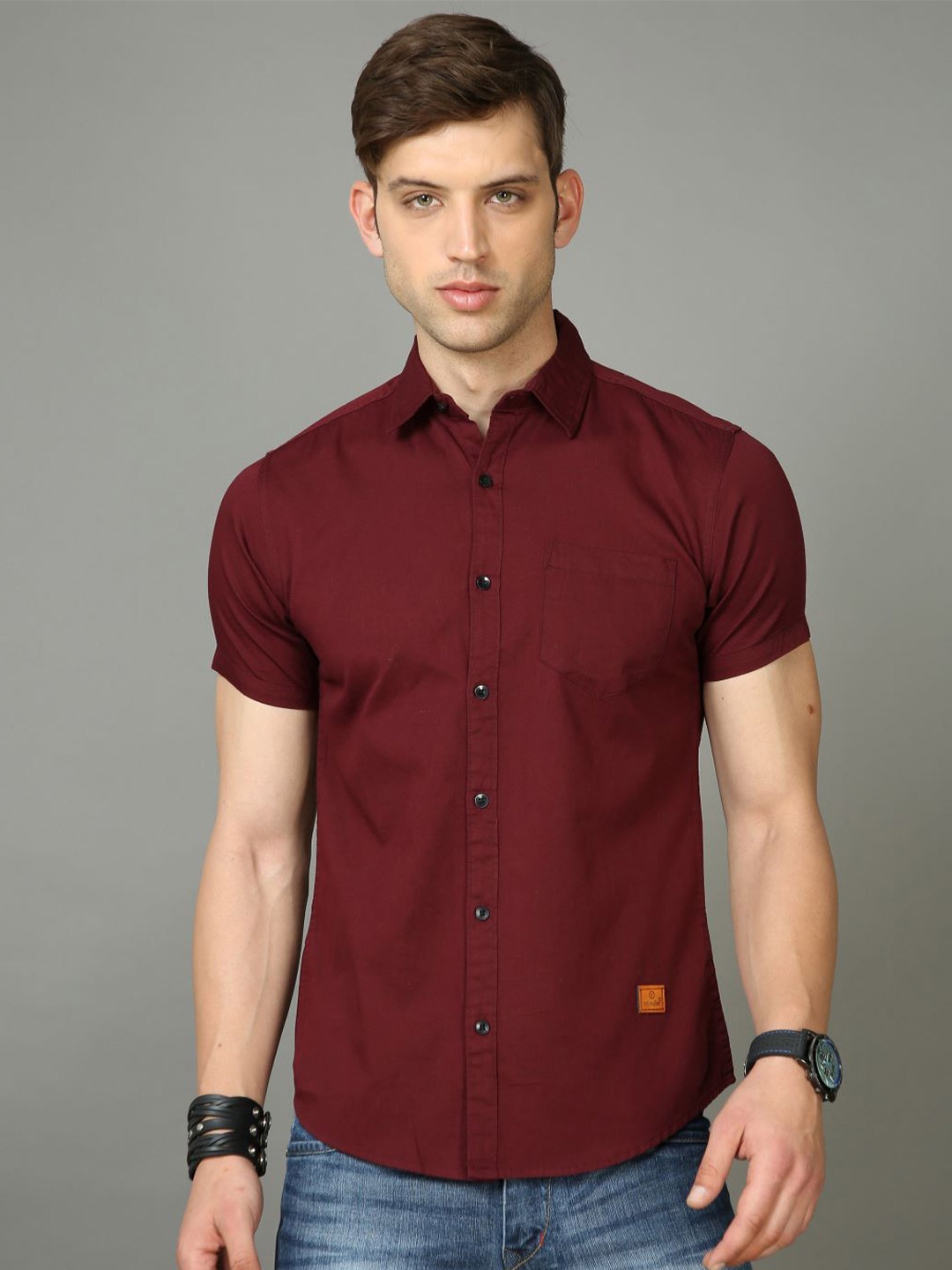 

Tallwalker Straight Slim Fit Cotton Twill Weave Casual Shirt, Maroon