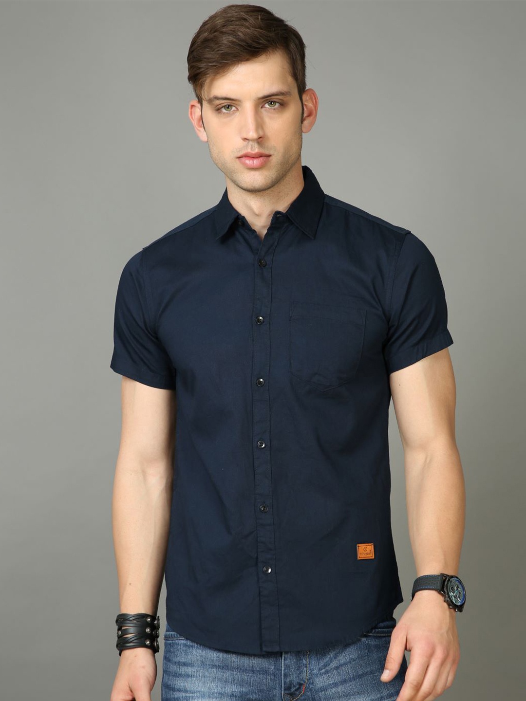 

Tallwalker Straight Slim Fit Twill Weave Cotton Casual Shirt, Navy blue