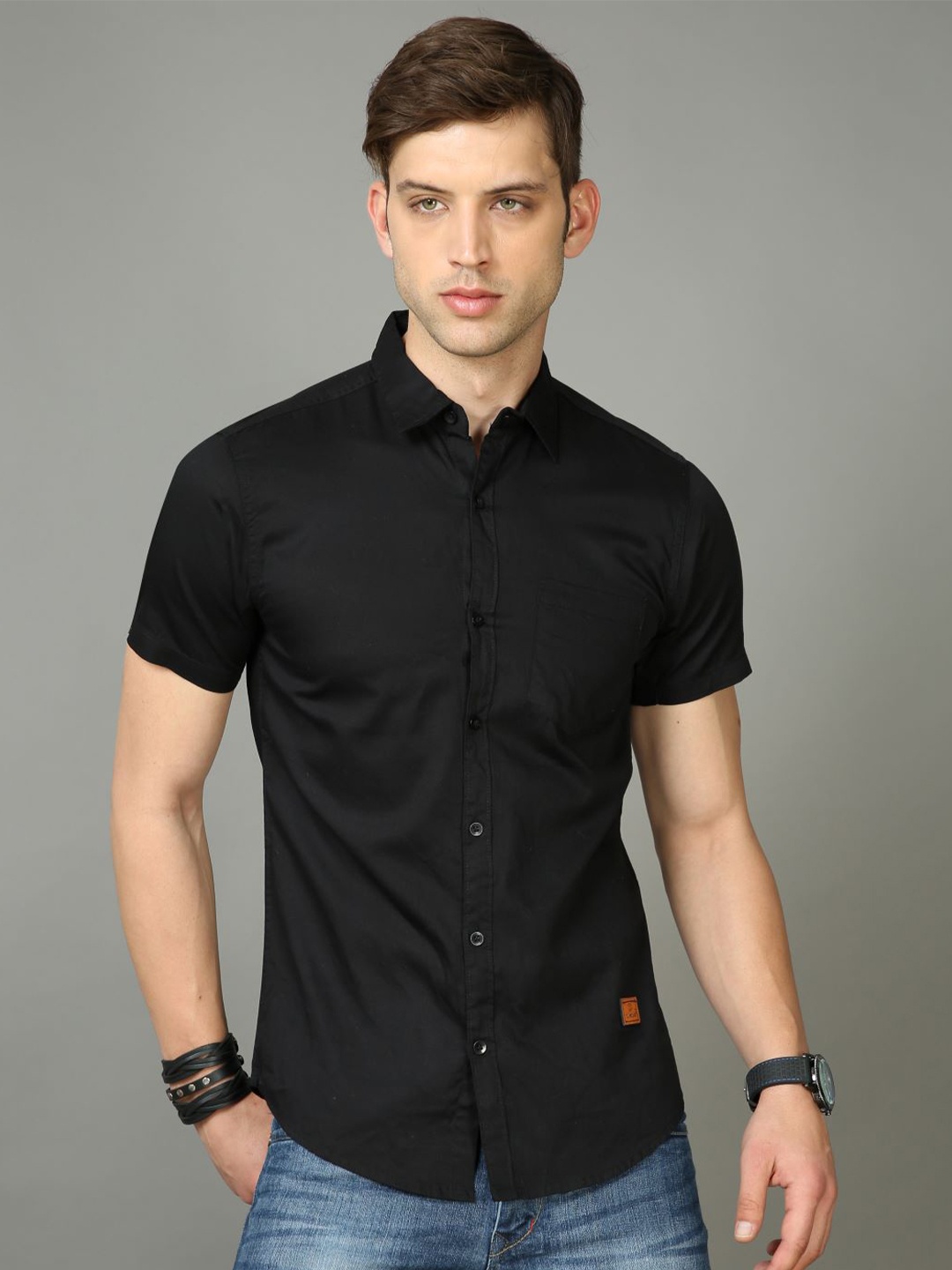 

Tallwalker Straight Slim Fit Cotton Casual Shirt, Black