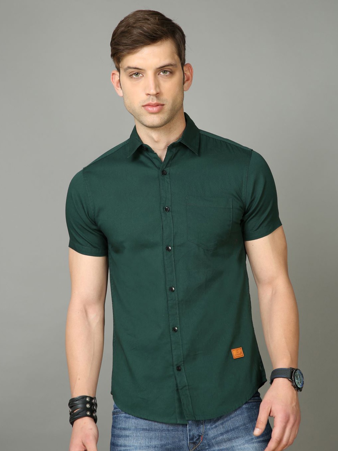 

Tallwalker Straight Slim Fit Twill Cotton Casual Shirt, Green