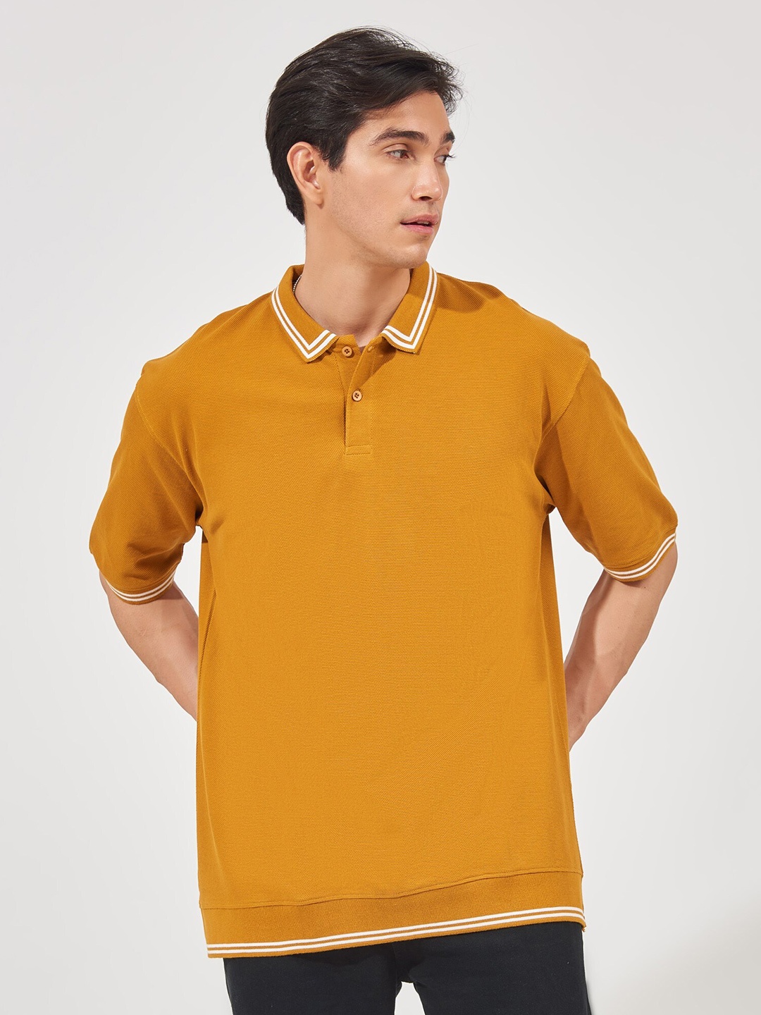 

Maniac Polo Collar Short Sleeves Cotton OverSized T-shirt, Mustard