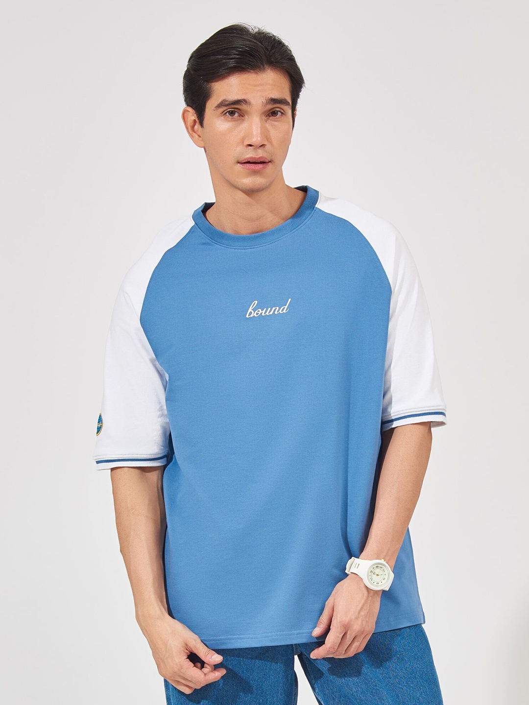 

Maniac Raglan Sleeve Round Neck Oversized Cotton T-shirt, Blue