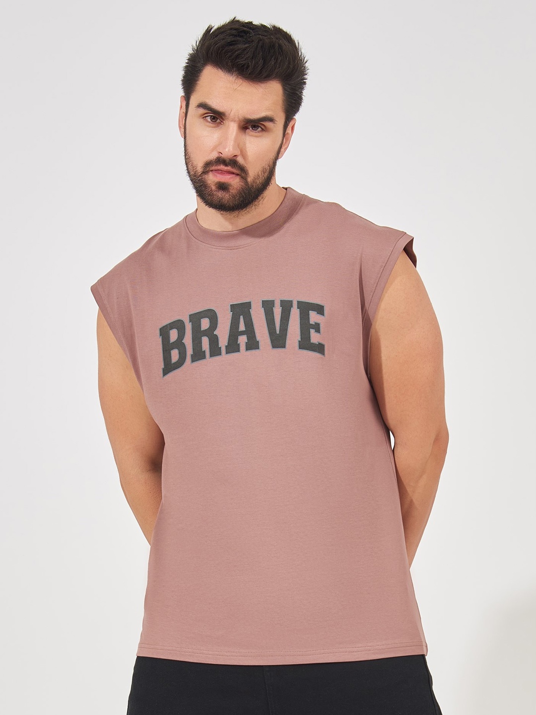 

Maniac Typography Printed Extended Sleeves Cotton T-shirt, Brown