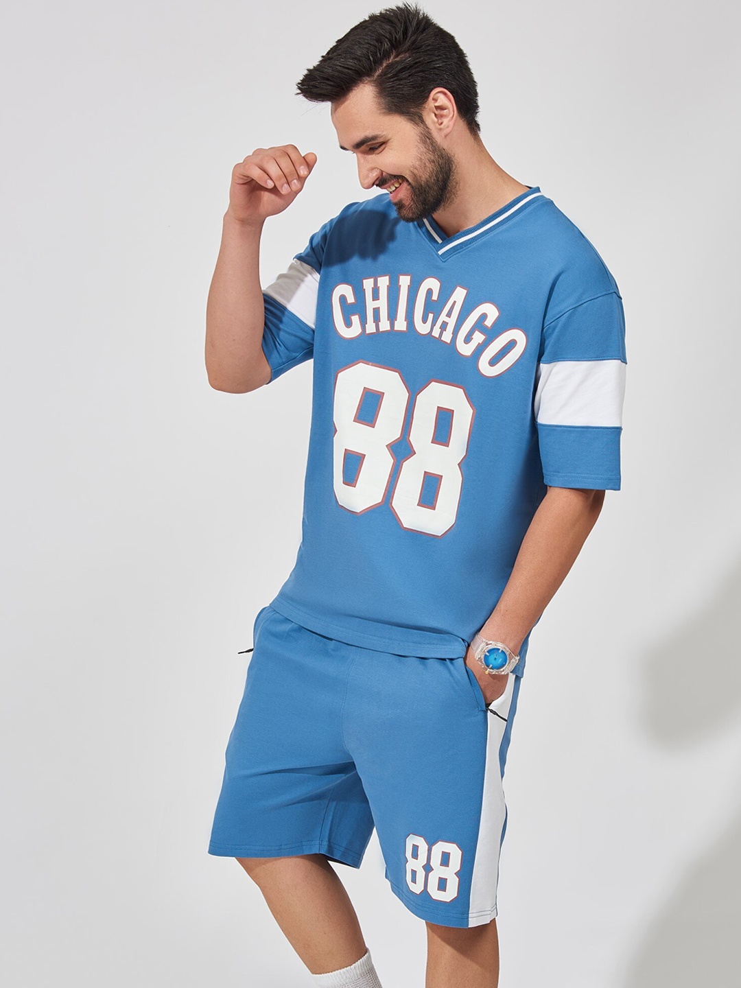 

Maniac Typography Printed Cotton Tracksuit, Blue