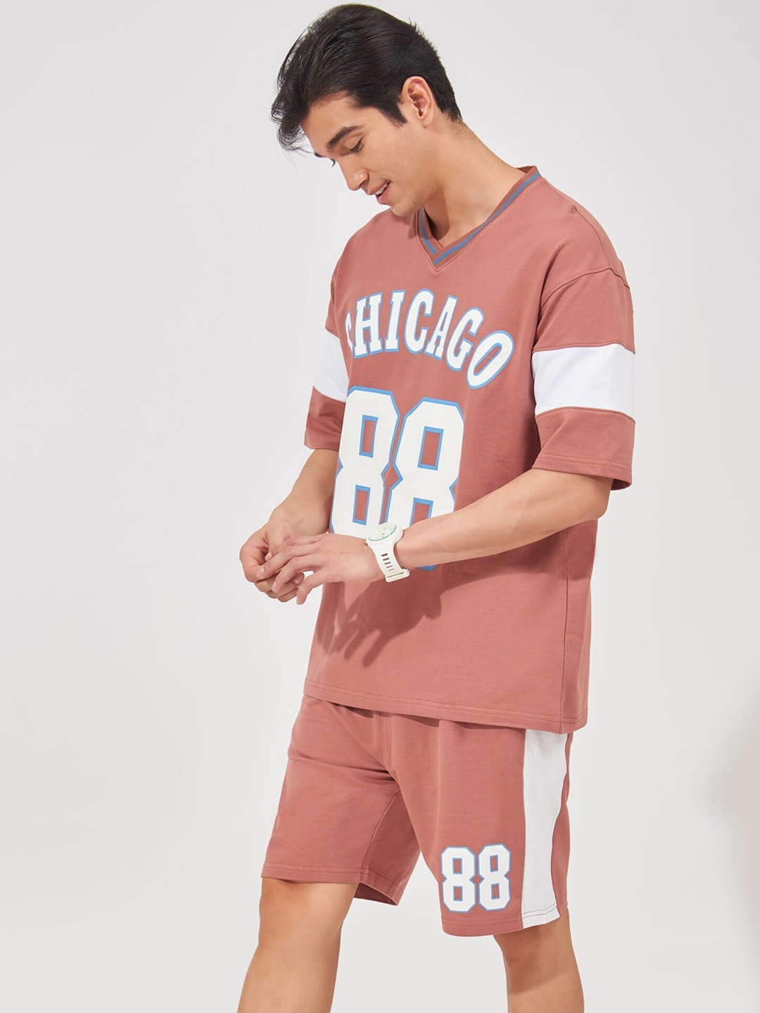 

Maniac Typography Printed Oversized Cotton Tracksuits, Brown