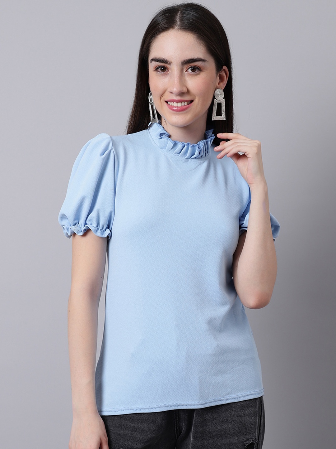 

Sugathari High Neck Puff Sleeve Top, Turquoise blue